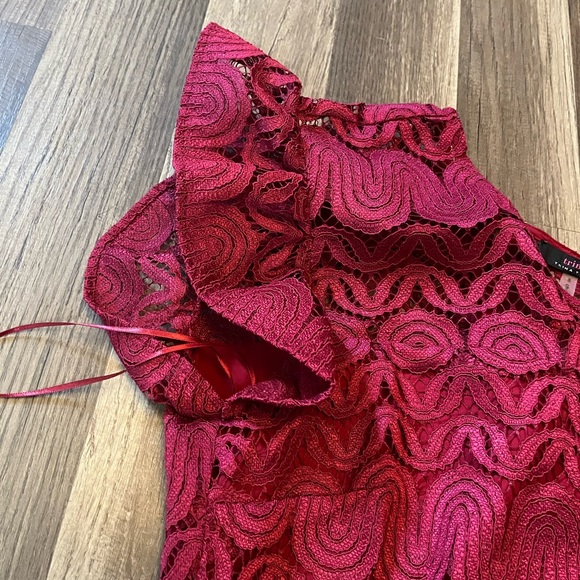 Trina Turk Mai-Tai Ruffle-Sleeve Lace Sheath Dress, Cranberry SZ 8 - Picture 7 of 16